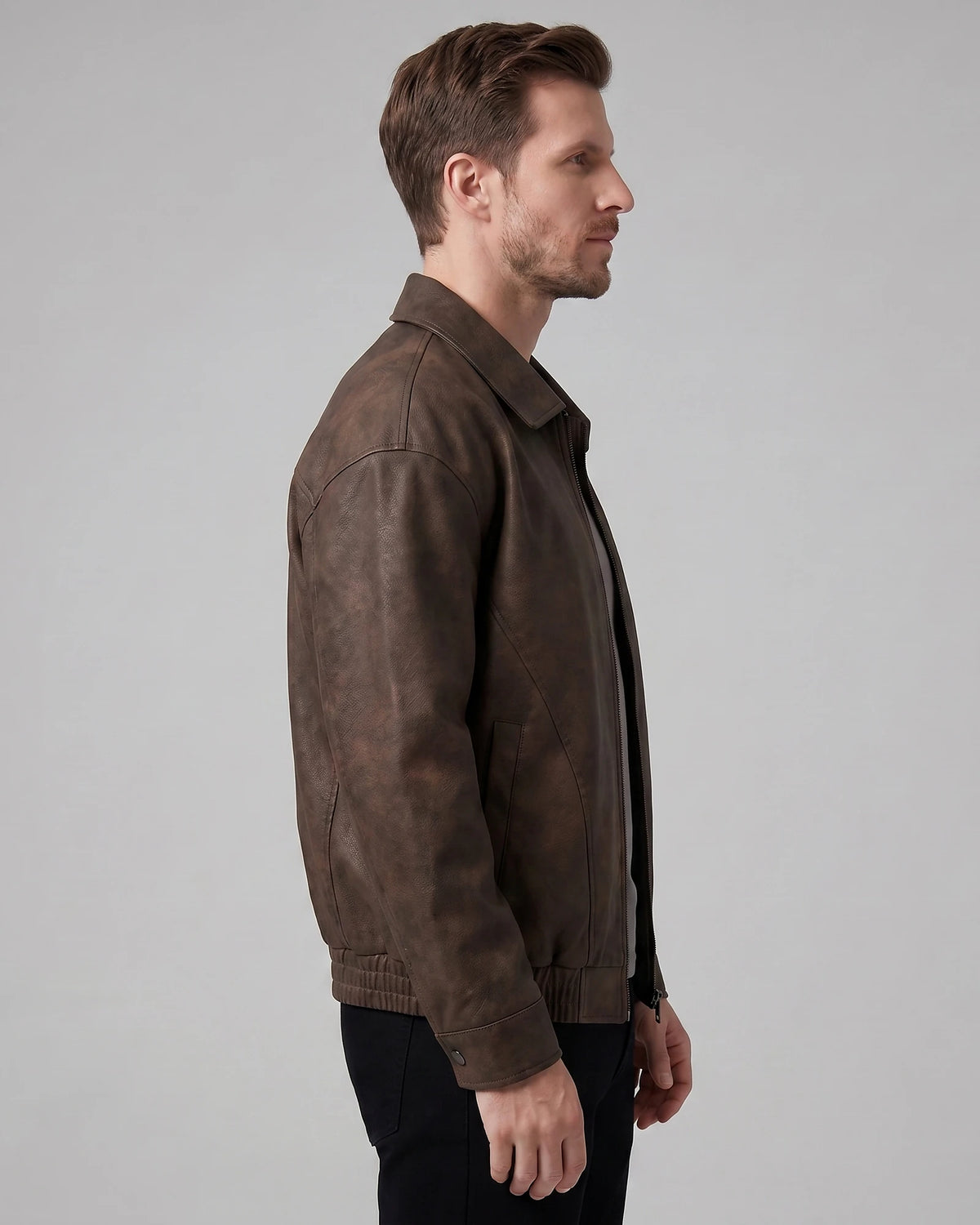 Men's Smart Casual Jacket PU Relaxed Fit Full-Zip - Valedrian — view 8