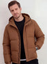 Men's Smart Casual Puffer Jacket Brown Hooded Zip-Up - Valedrian