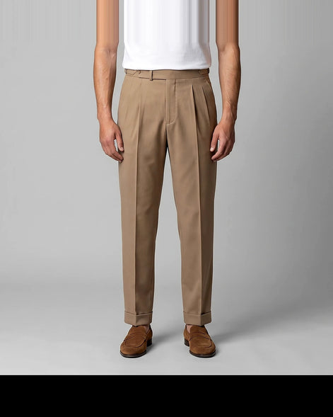 Men's Straight Leg High Waist Trousers - Khaki & Black, Sizes 29–36 | Valedrian