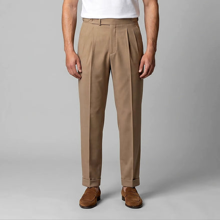 Men's Straight Leg High Waist Trousers - Khaki & Black, Sizes 29–36 | Valedrian