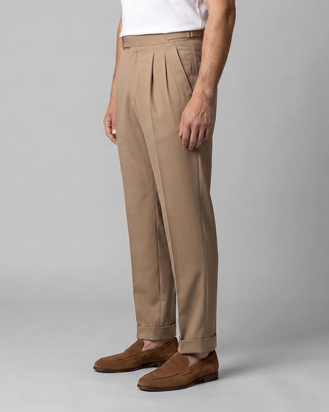 Men's Straight Leg High Waist Trousers - Khaki & Black, Sizes 29–36 | Valedrian — view 2