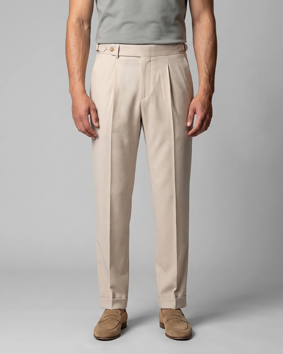 Men's Straight Leg High Waist Trousers - Khaki & Black, Sizes 29–36 | Valedrian — view 6