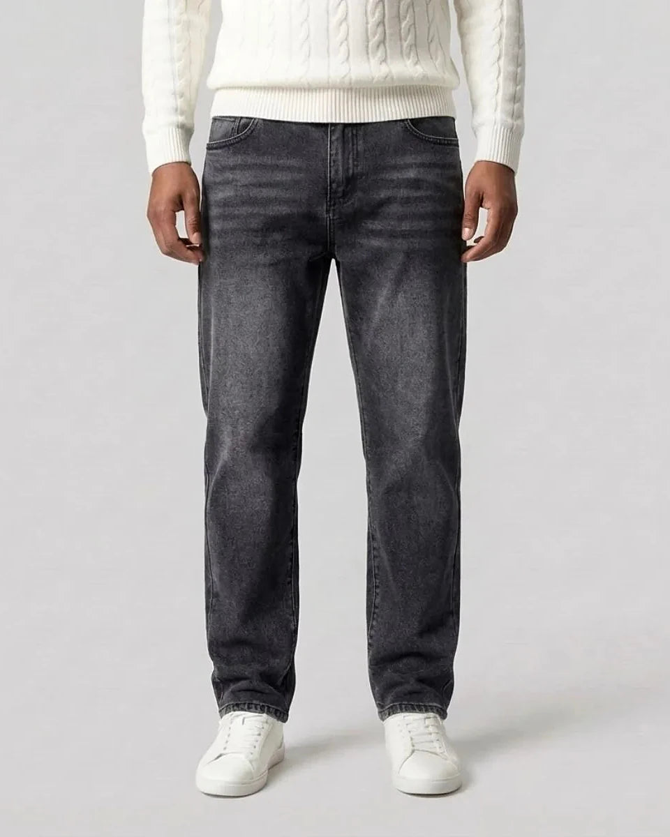 Men's Straight Leg Jeans Dark Grey & Light Blue Denim Mid-Rise Stretch - Valedrian — view 2