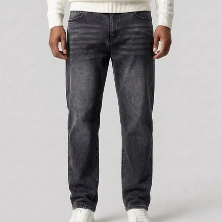 Men's Straight Leg Jeans Dark Grey & Light Blue Denim Mid-Rise Stretch - Valedrian — view 2