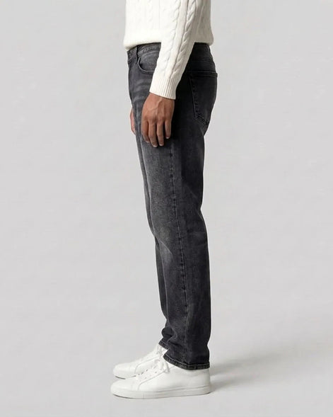 Men's Straight Leg Jeans Dark Grey & Light Blue Denim Mid-Rise Stretch - Valedrian — view 3