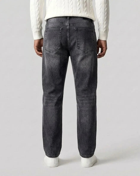 Men's Straight Leg Jeans Dark Grey & Light Blue Denim Mid-Rise Stretch - Valedrian — view 4