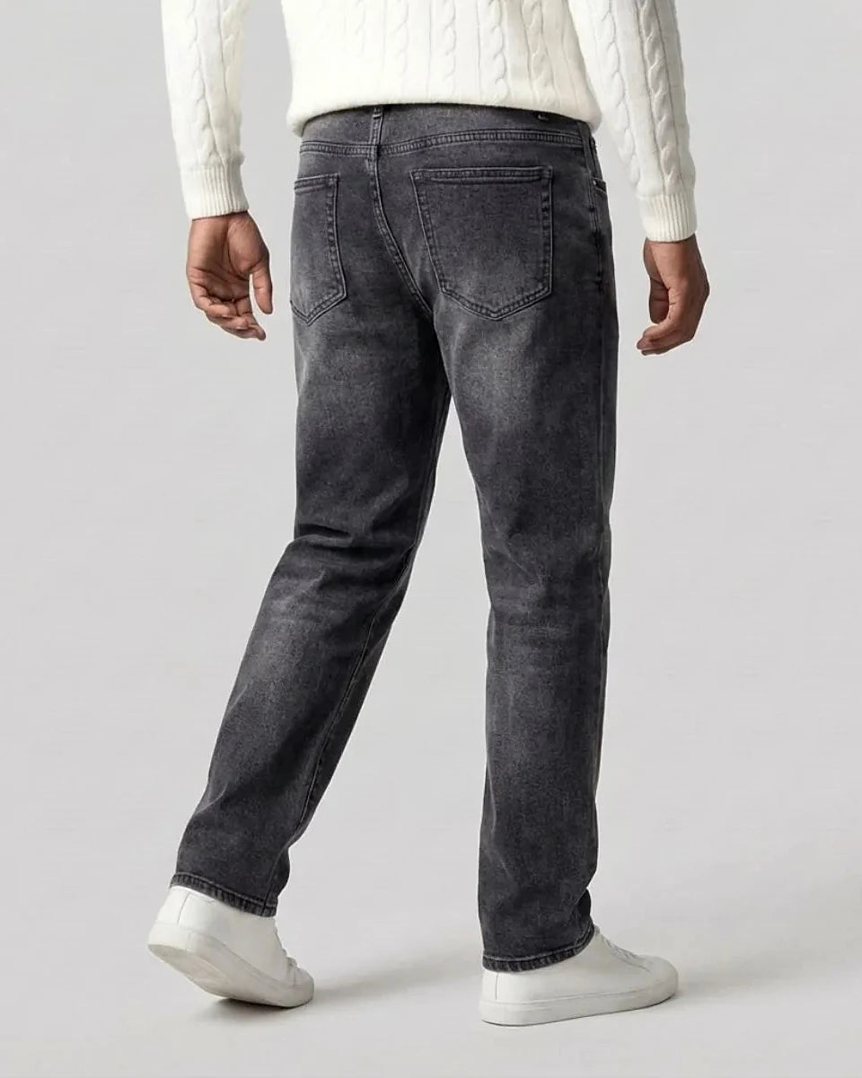 Men's Straight Leg Jeans Dark Grey & Light Blue Denim Mid-Rise Stretch - Valedrian — view 5
