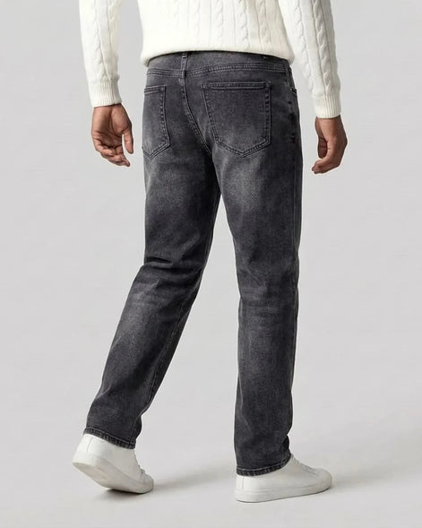 Men's Straight Leg Jeans Dark Grey & Light Blue Denim Mid-Rise Stretch - Valedrian — view 5