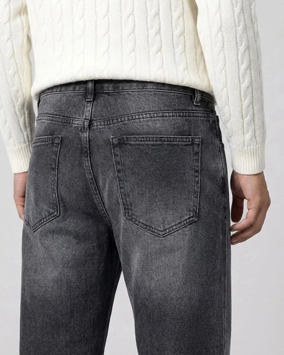 Men's Straight Leg Jeans Dark Grey & Light Blue Denim Mid-Rise Stretch - Valedrian — view 7