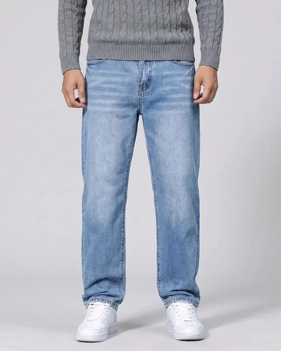 Men's Straight Leg Jeans Dark Grey & Light Blue Denim Mid-Rise Stretch - Valedrian — view 8