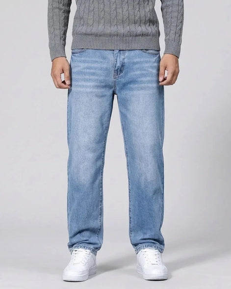Men's Straight Leg Jeans Dark Grey & Light Blue Denim Mid-Rise Stretch - Valedrian — view 8