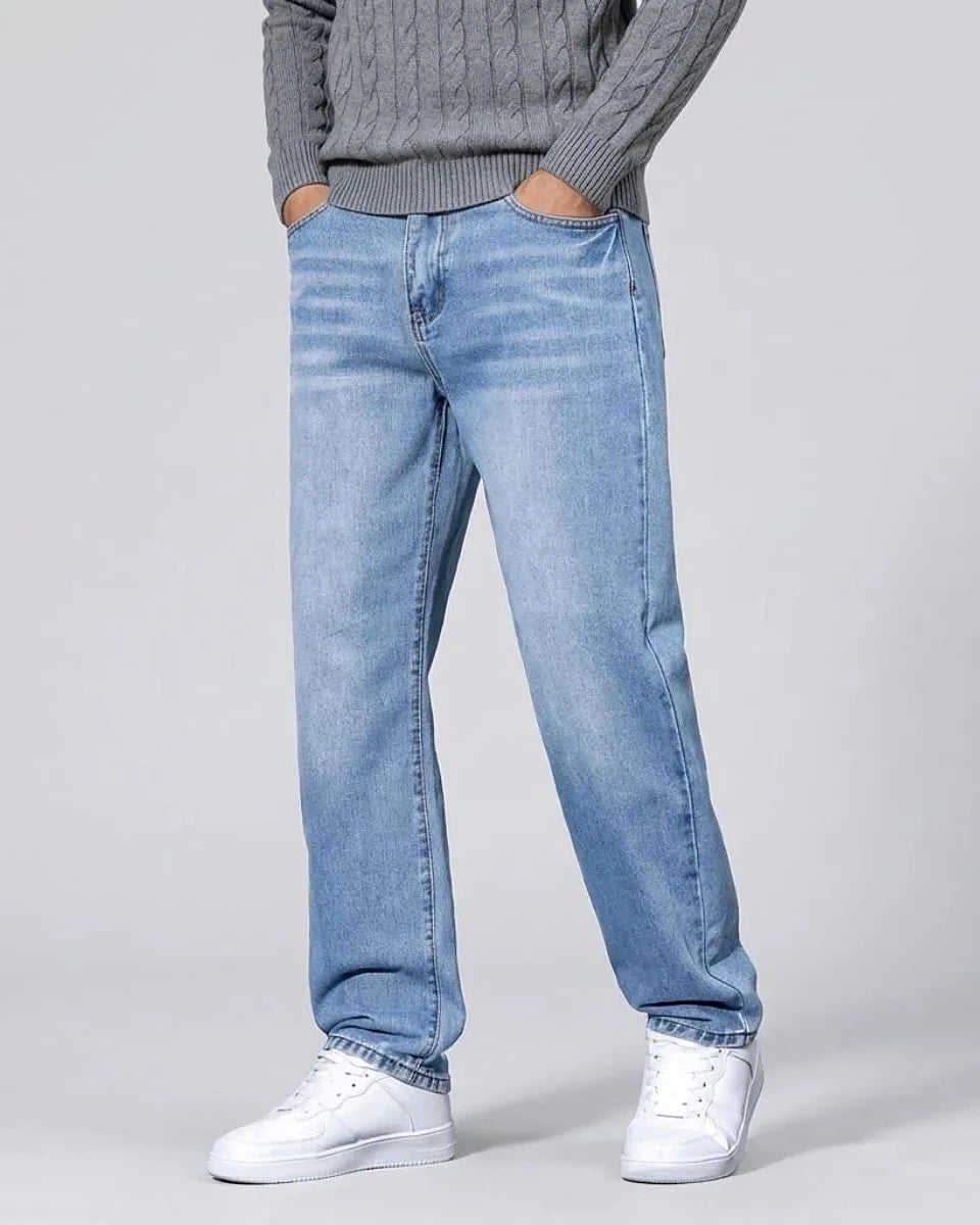 Men's Straight Leg Jeans Dark Grey & Light Blue Denim Mid-Rise Stretch - Valedrian — view 9