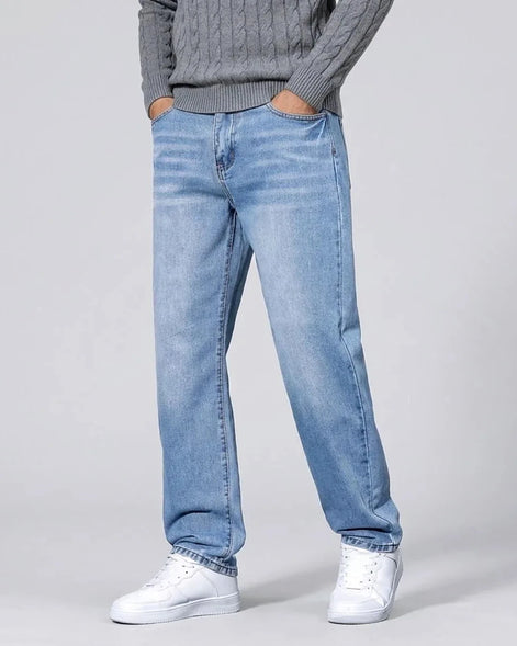 Men's Straight Leg Jeans Dark Grey & Light Blue Denim Mid-Rise Stretch - Valedrian — view 9