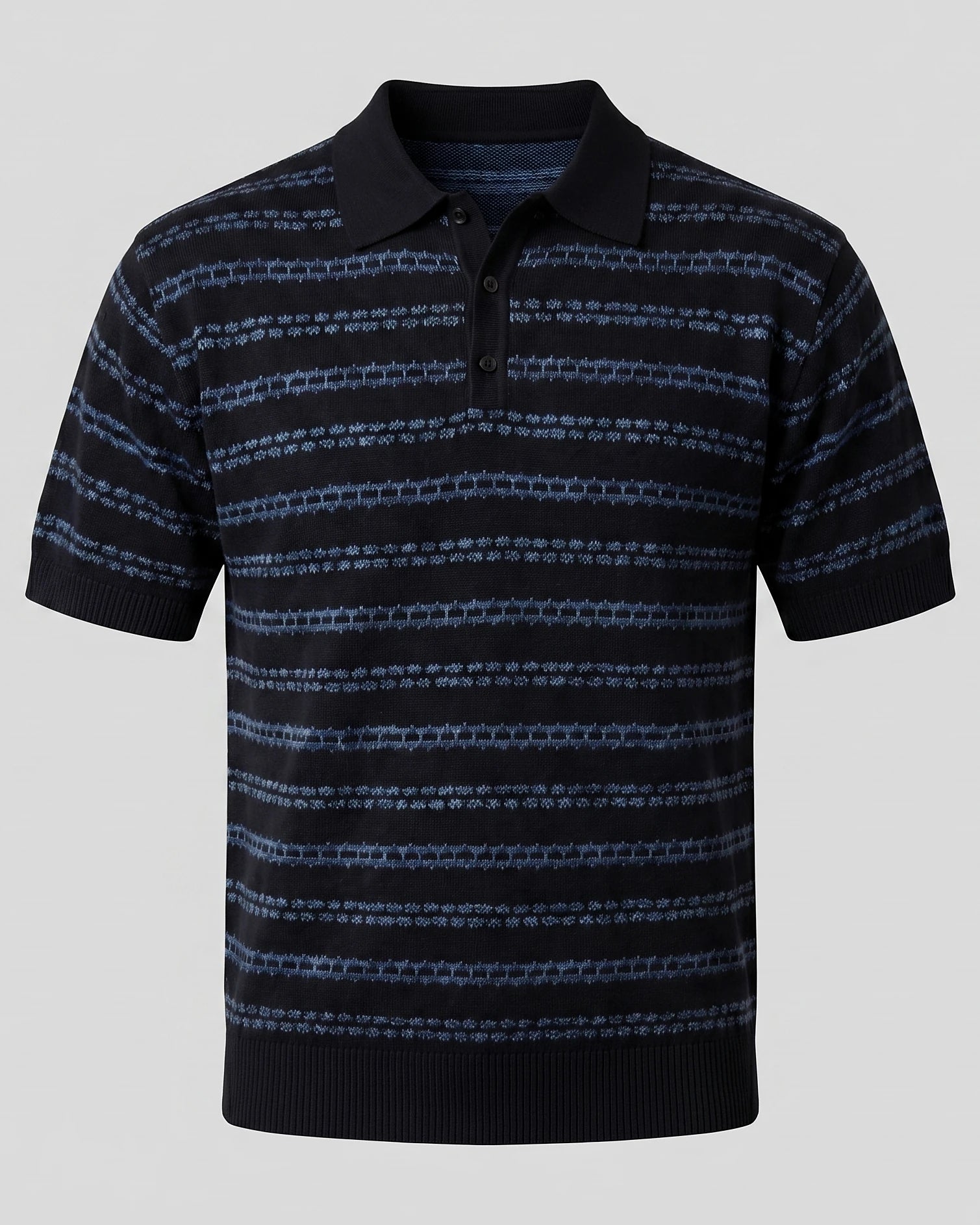 Men's Striped Crochet Knit Polo Shirt – Beige & Black, S–3XL | Valedrian — view 10