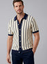 Men's Striped Knit Polo Shirt White Short Sleeve Sizes M–3XL - Valedrian