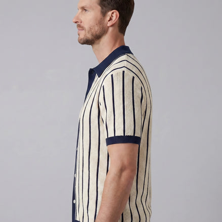 Men's Striped Knit Polo Shirt White Short Sleeve Sizes M–3XL - Valedrian — view 2