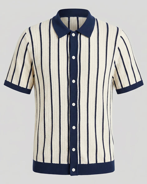 Men's Striped Knit Polo Shirt White Short Sleeve Sizes M–3XL - Valedrian — view 4