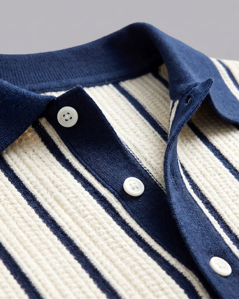 Men's Striped Knit Polo Shirt White Short Sleeve Sizes M–3XL - Valedrian — view 5
