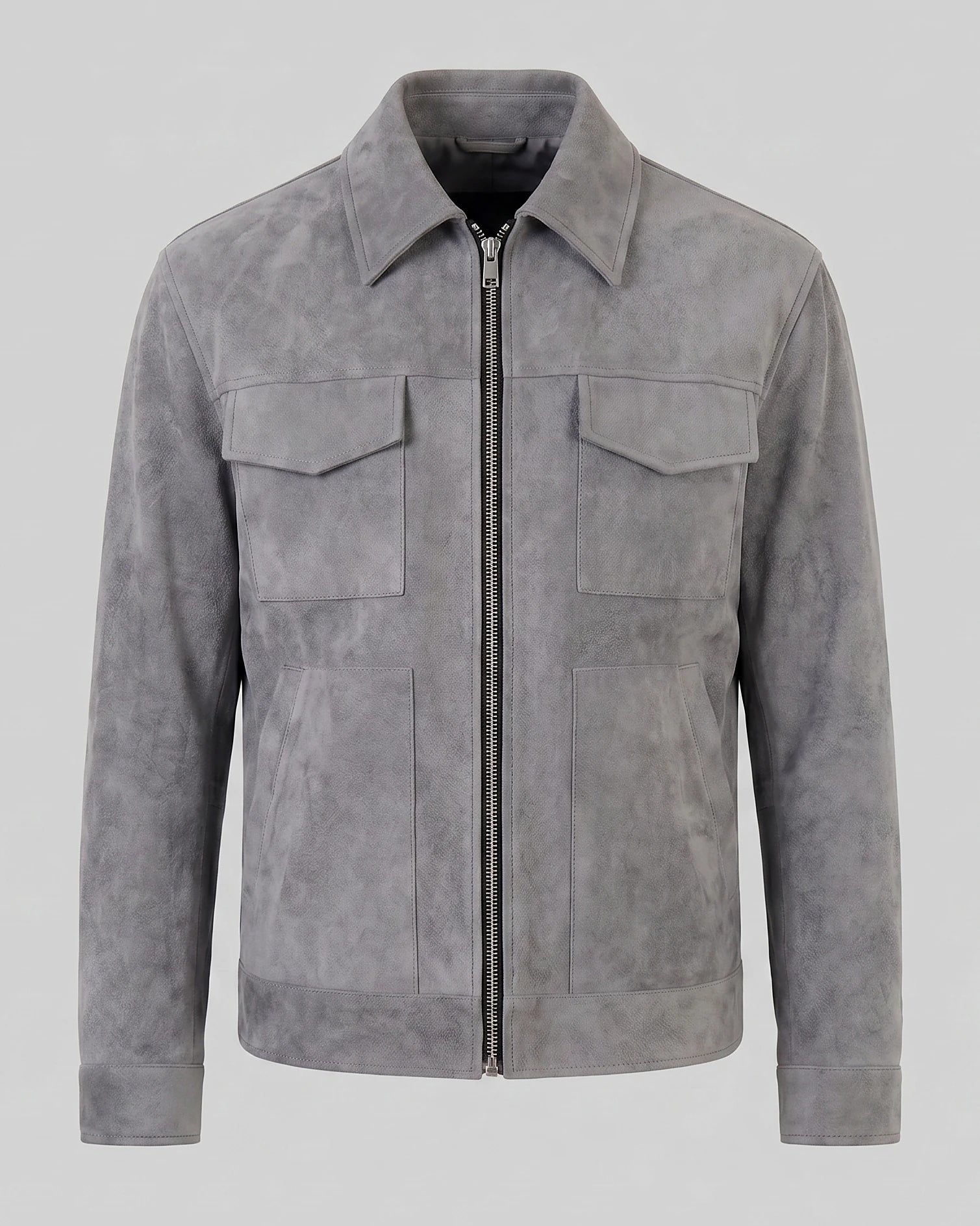 Men's Suede Blend Jacket Zip-Collar Grey & Black Casual Outerwear - Valedrian — view 2
