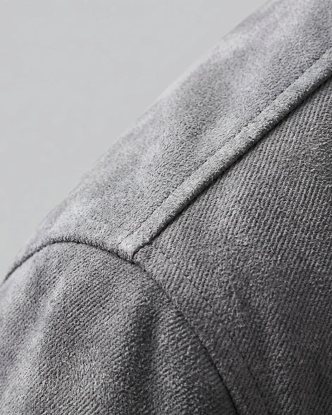 Men's Suede Blend Jacket Zip-Collar Grey & Black Casual Outerwear - Valedrian — view 4