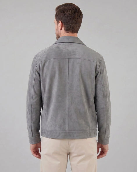 Men's Suede Blend Jacket Zip-Collar Grey & Black Casual Outerwear - Valedrian — view 5