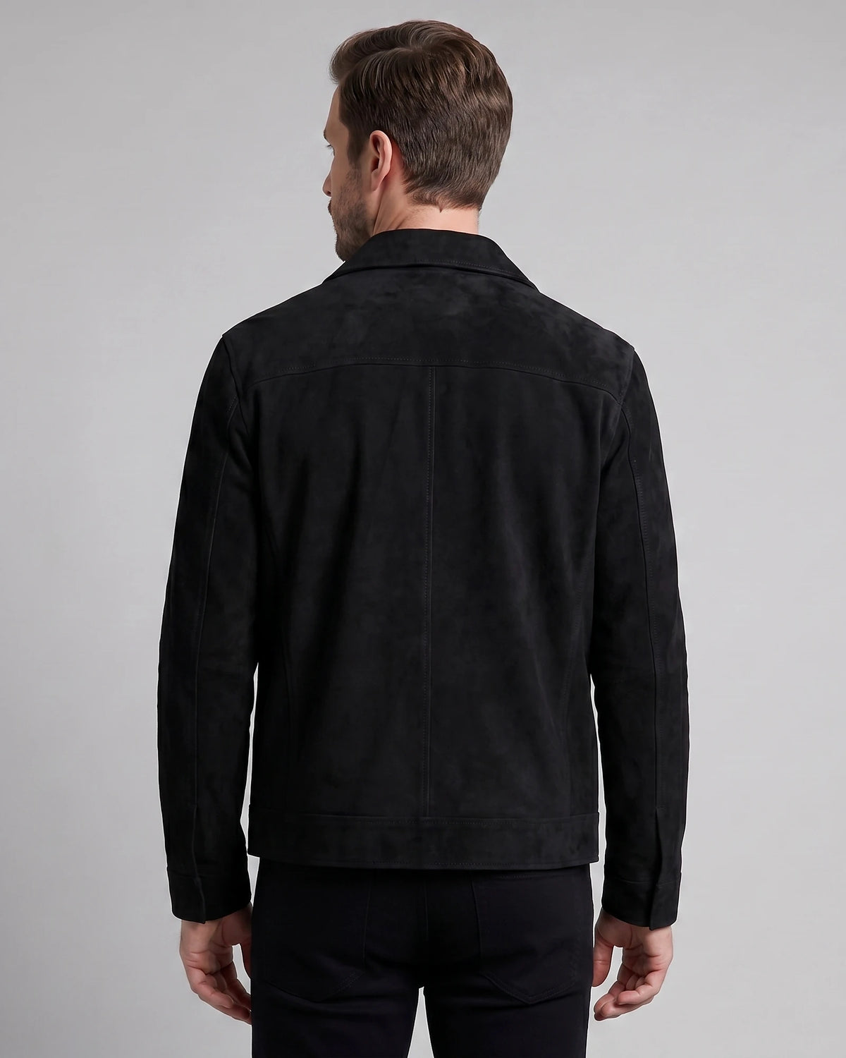 Men's Suede Blend Jacket Zip-Collar Grey & Black Casual Outerwear - Valedrian — view 9