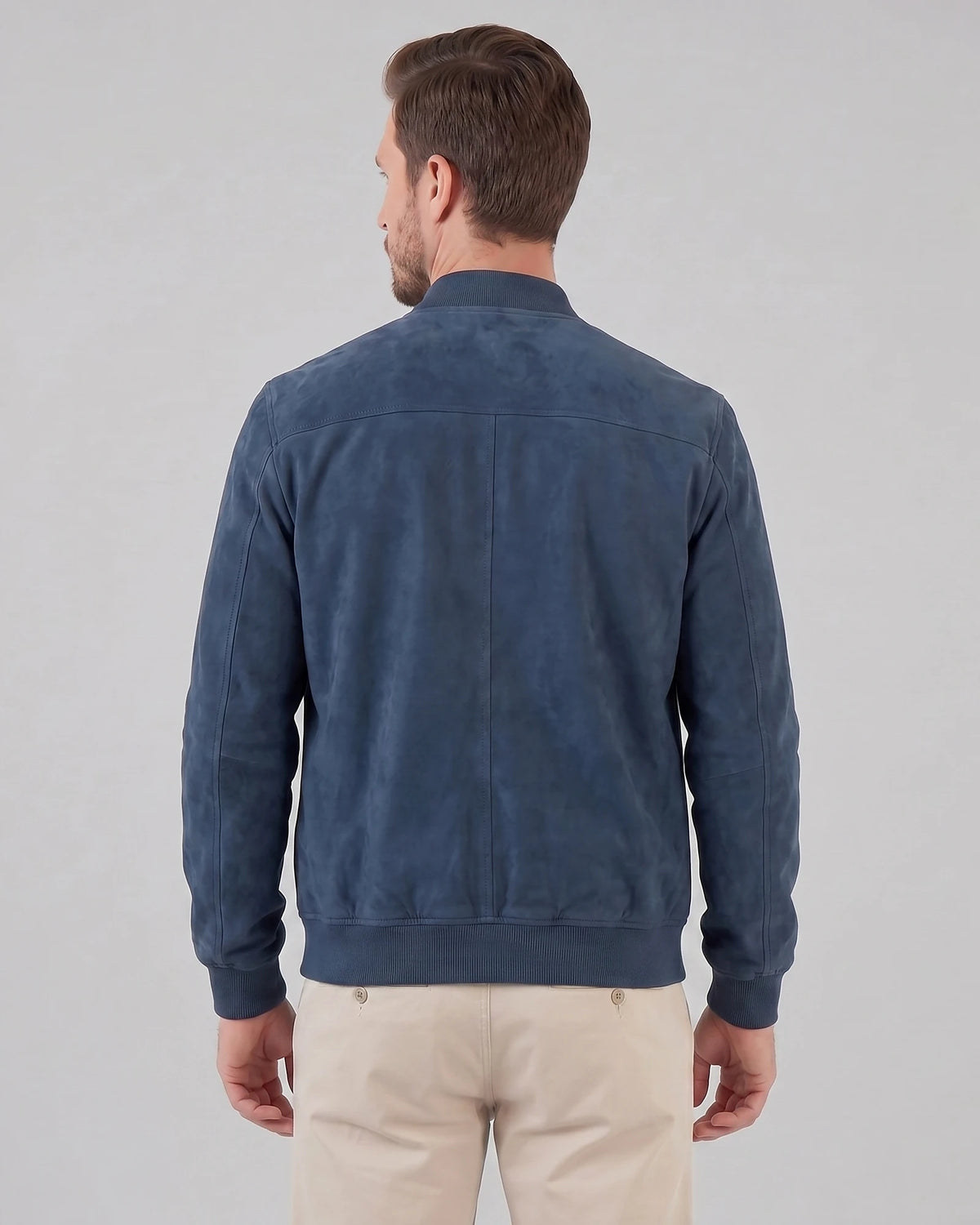Men's Suede-Effect Bomber Jacket Ribbed Collar Full Zip Brown Green - Valedrian — view 13
