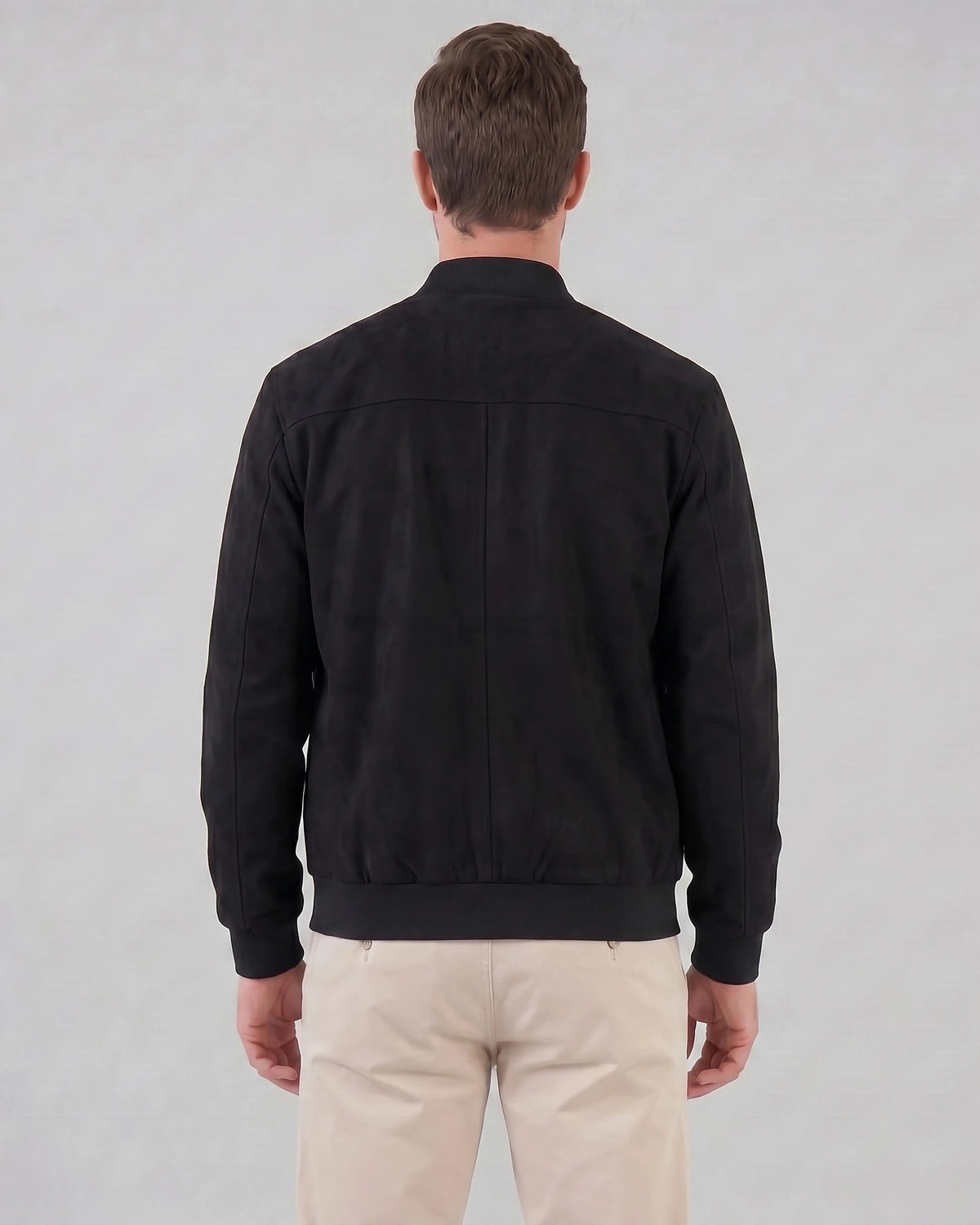 Men's Suede-Effect Bomber Jacket Ribbed Collar Full Zip Brown Green - Valedrian — view 18