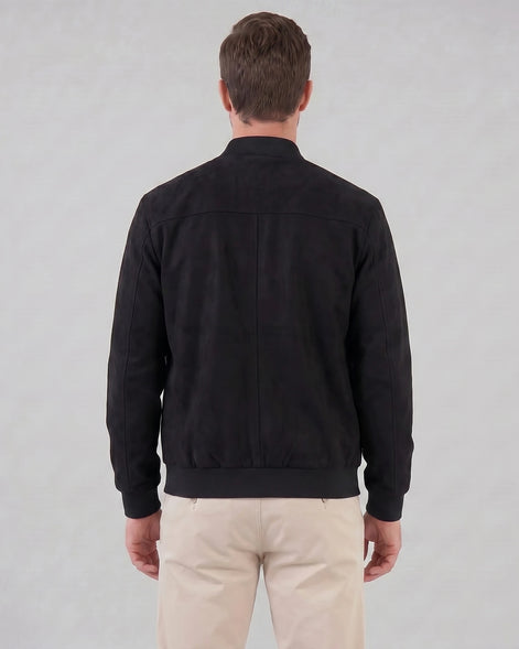 Men's Suede-Effect Bomber Jacket Ribbed Collar Full Zip Brown Green - Valedrian — view 18