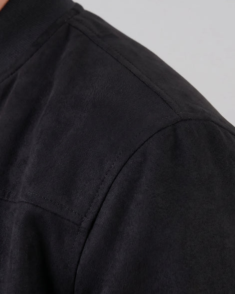 Men's Suede-Effect Bomber Jacket Ribbed Collar Full Zip Brown Green - Valedrian — view 19