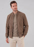 Men's Suede-Effect Bomber Jacket Ribbed Collar Full Zip Brown Green - Valedrian