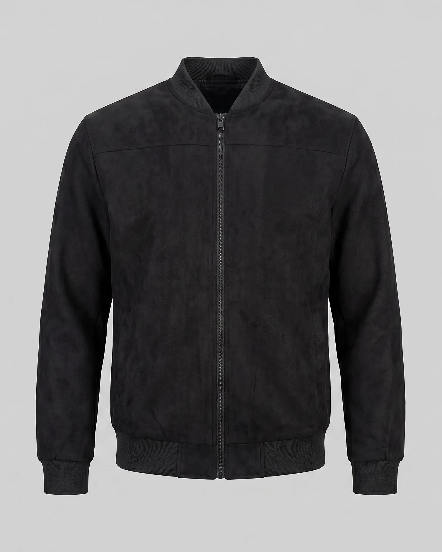 Men's Suede-Effect Bomber Jacket Ribbed Collar Full Zip Brown Green - Valedrian — view 20