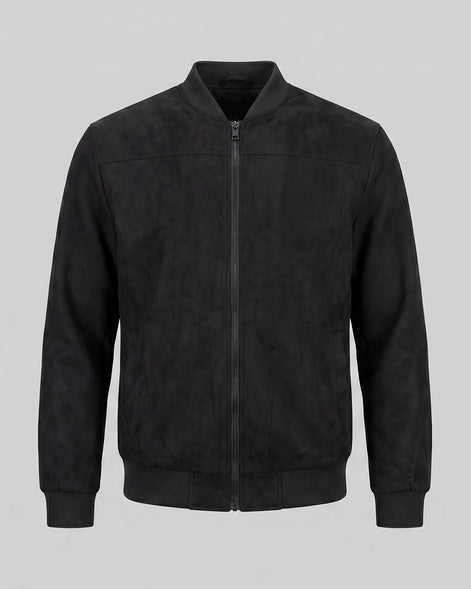 Men's Suede-Effect Bomber Jacket Ribbed Collar Full Zip Brown Green - Valedrian — view 20