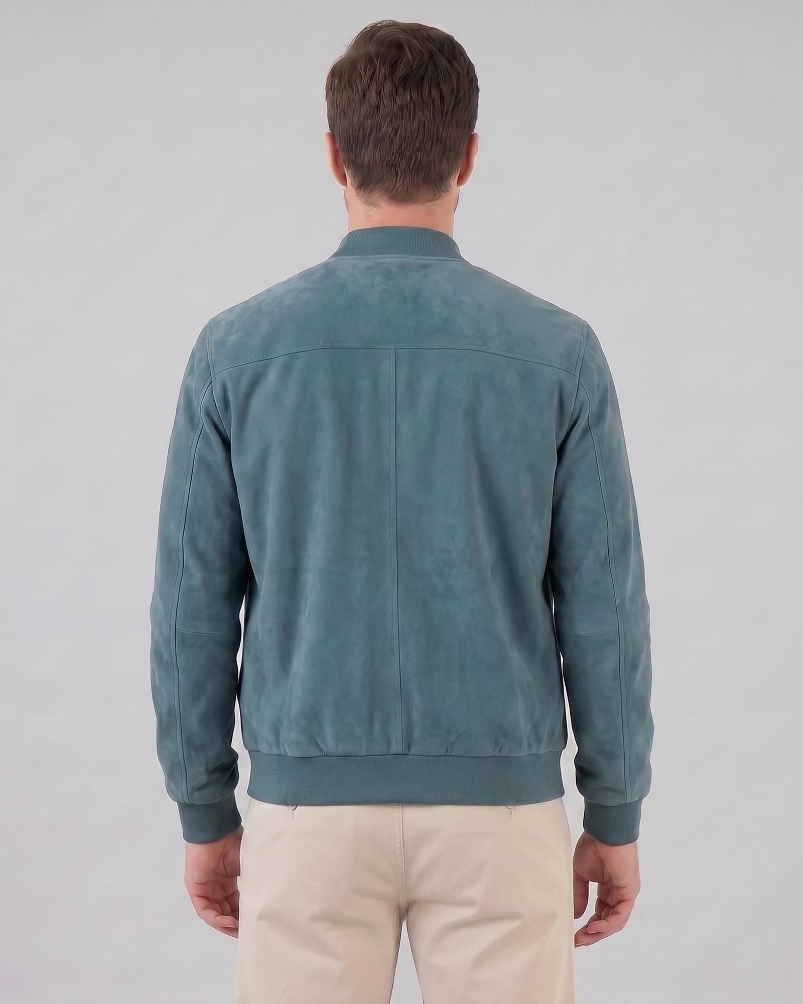 Men's Suede-Effect Bomber Jacket Ribbed Collar Full Zip Brown Green - Valedrian — view 23