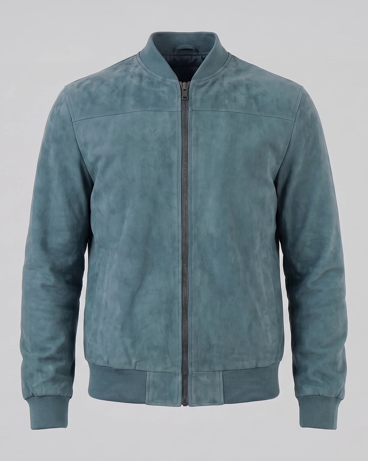 Men's Suede-Effect Bomber Jacket Ribbed Collar Full Zip Brown Green - Valedrian — view 25