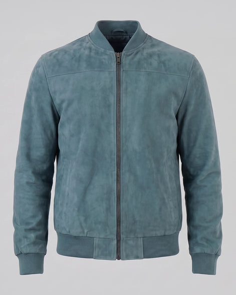 Men's Suede-Effect Bomber Jacket Ribbed Collar Full Zip Brown Green - Valedrian — view 25