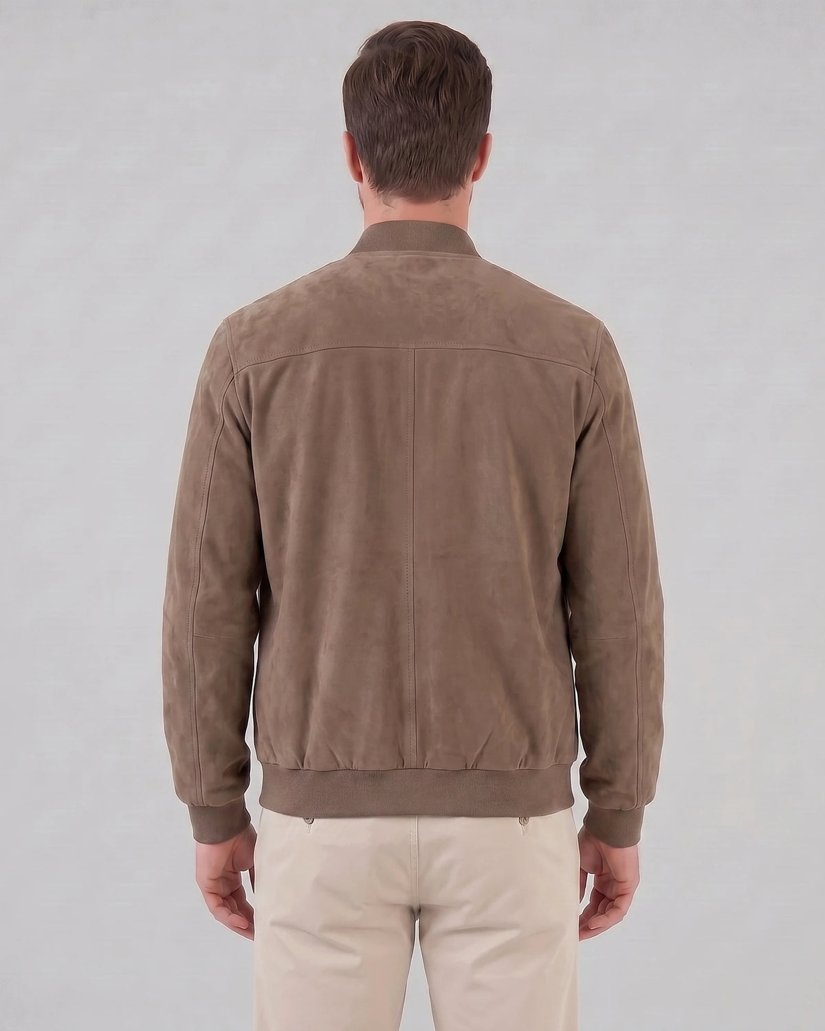 Men's Suede-Effect Bomber Jacket Ribbed Collar Full Zip Brown Green - Valedrian — view 3