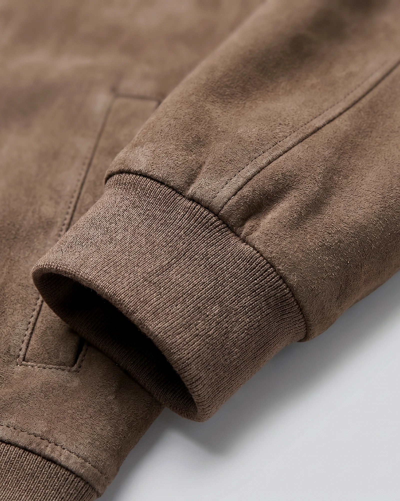Men's Suede-Effect Bomber Jacket Ribbed Collar Full Zip Brown Green - Valedrian — view 4