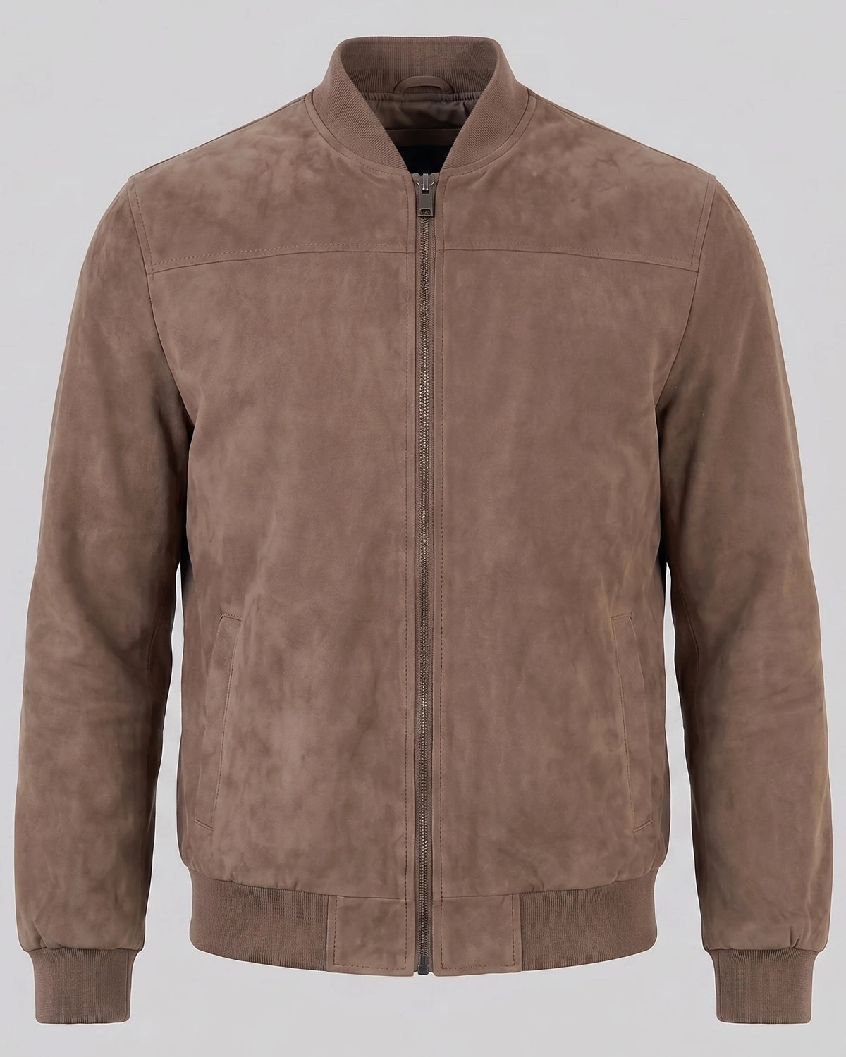 Men's Suede-Effect Bomber Jacket Ribbed Collar Full Zip Brown Green - Valedrian — view 5