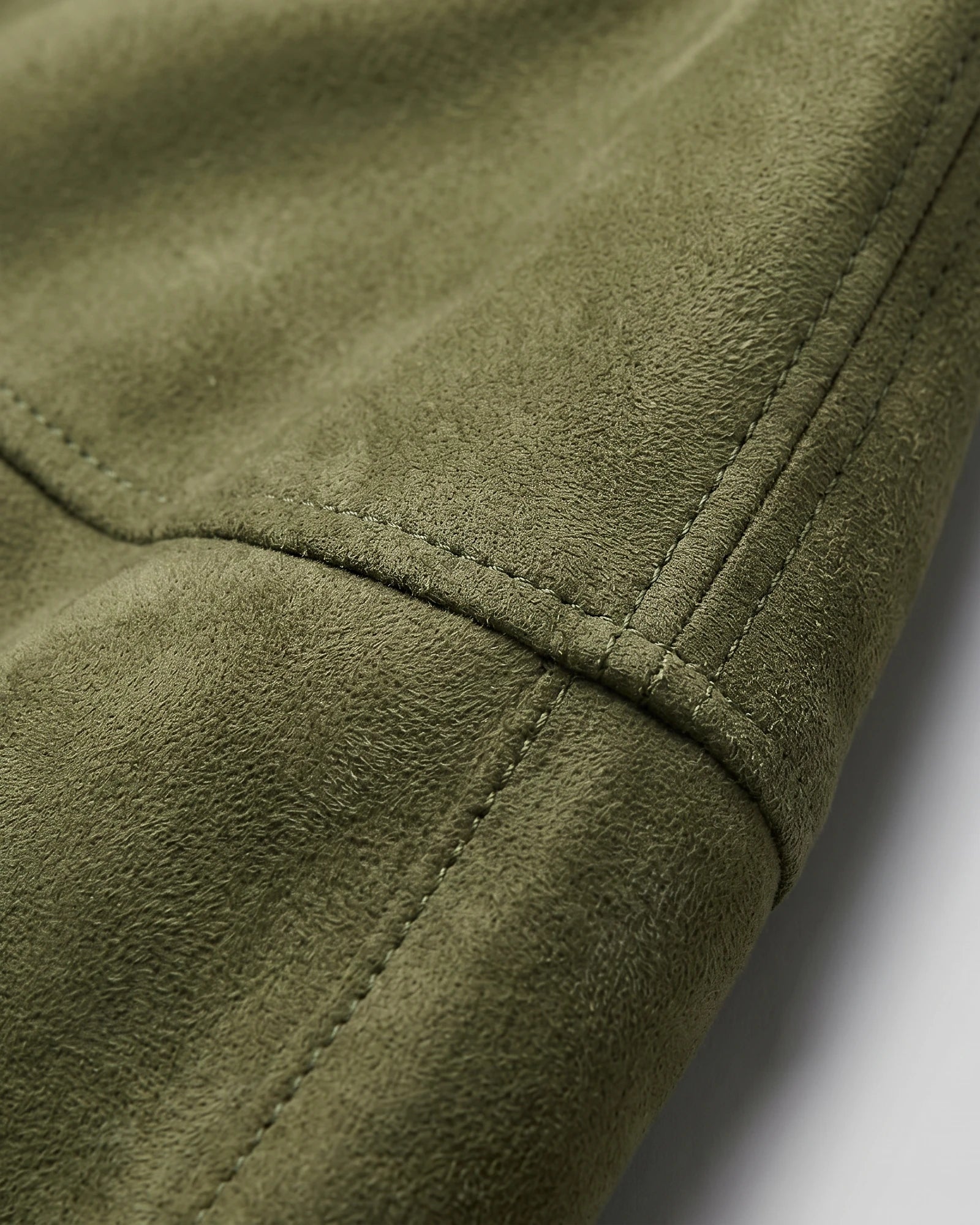 Men's Suede-Effect Bomber Jacket Ribbed Collar Full Zip Brown Green - Valedrian — view 9
