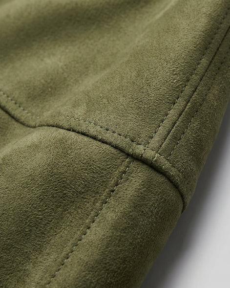 Men's Suede-Effect Bomber Jacket Ribbed Collar Full Zip Brown Green - Valedrian — view 9