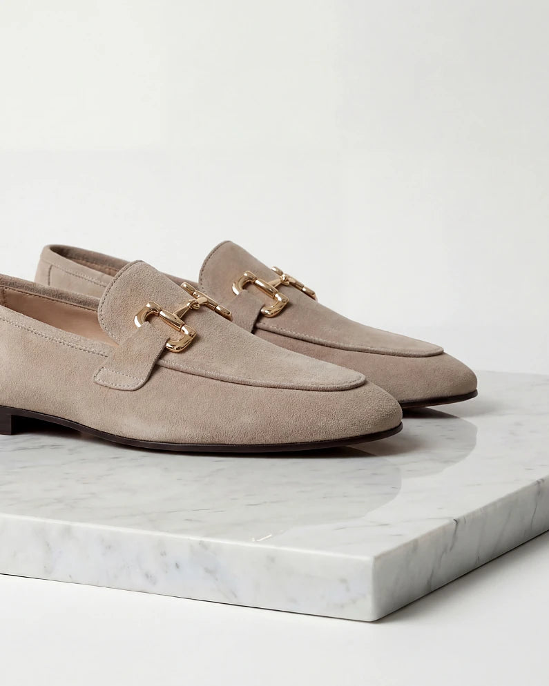 Men's Suede Horsebit Loafers Beige Almond Toe Rubber Sole - Valedrian — view 2