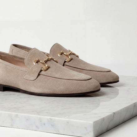Men's Suede Horsebit Loafers Beige Almond Toe Rubber Sole - Valedrian — view 2