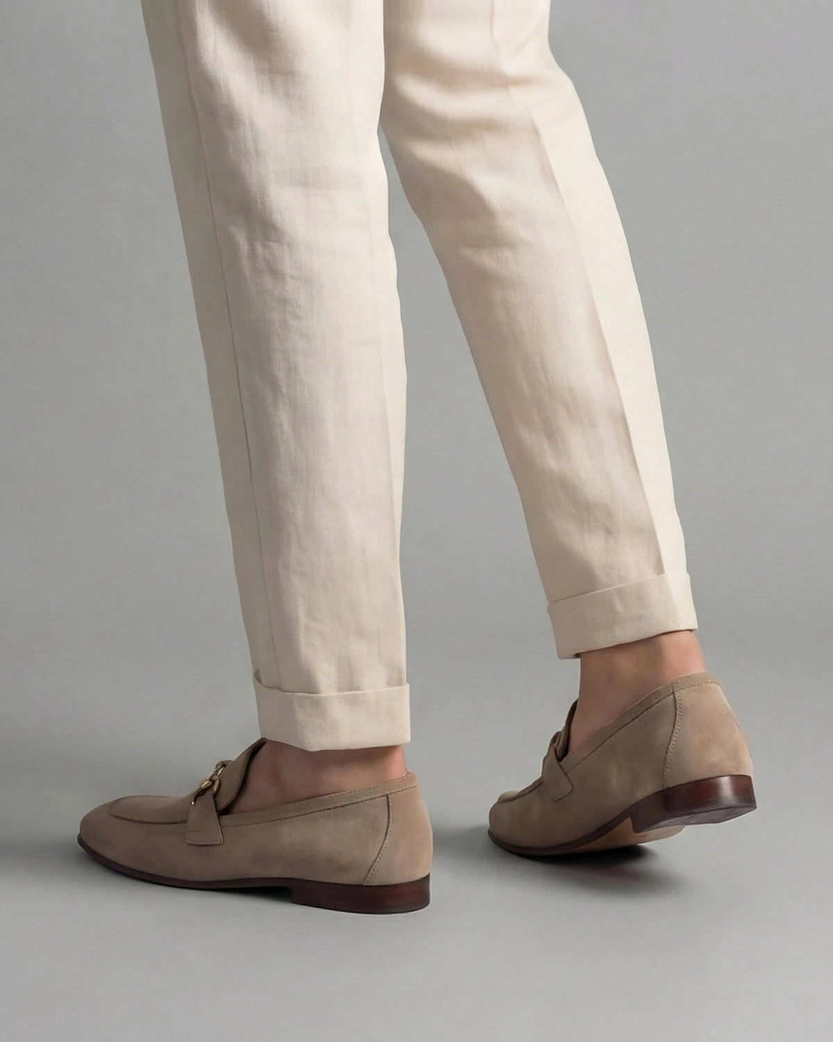 Men's Suede Horsebit Loafers Beige Almond Toe Rubber Sole - Valedrian — view 4
