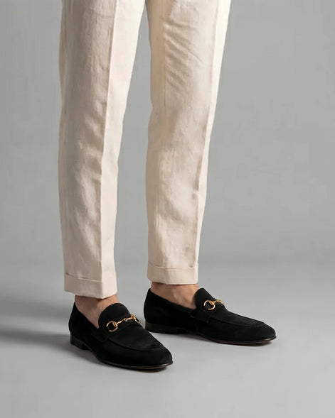 Men's Suede Horsebit Loafers Beige Almond Toe Rubber Sole - Valedrian — view 9