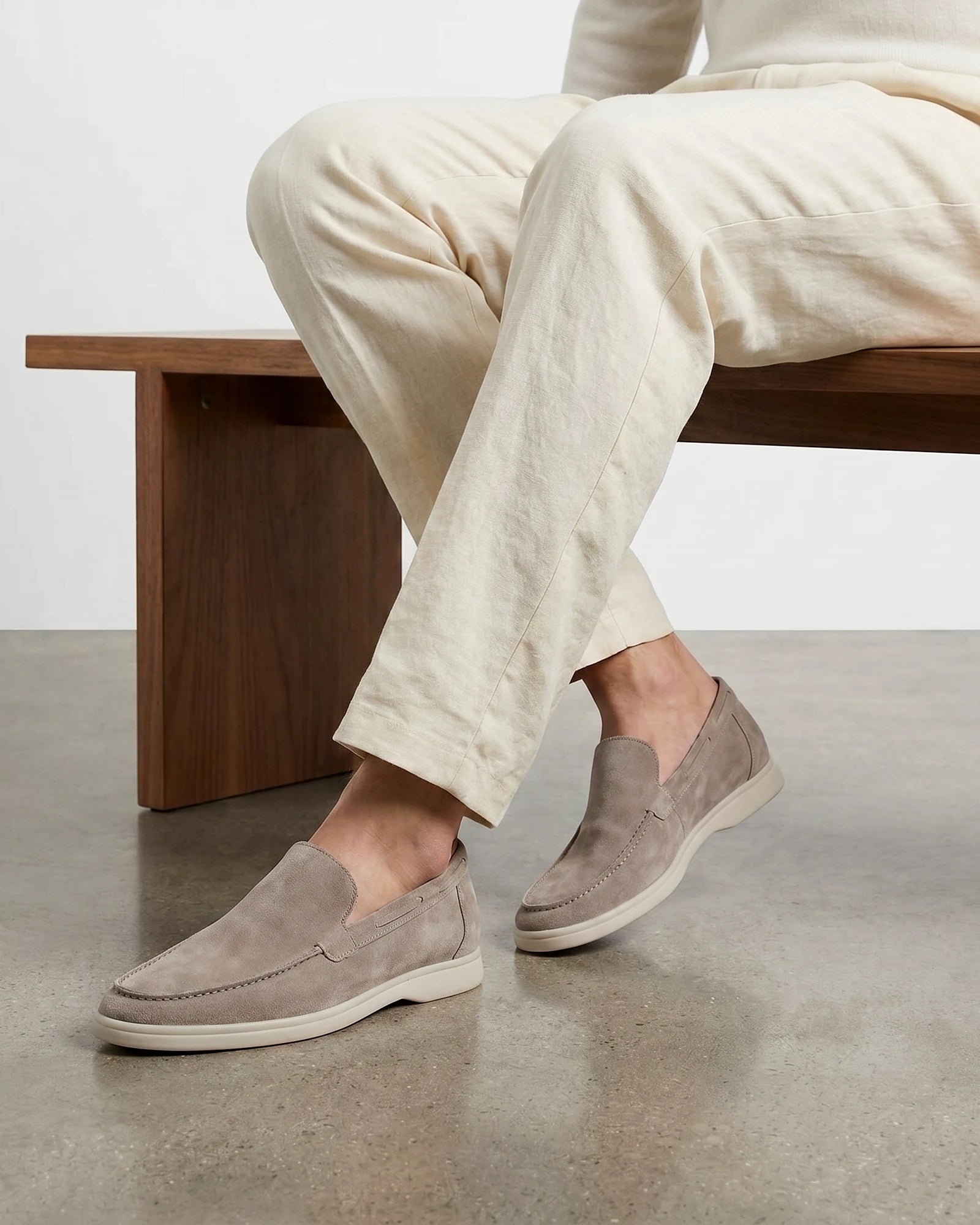 Men's Suede Loafers Light Beige Slip-On Shoes - Valedrian — view 4