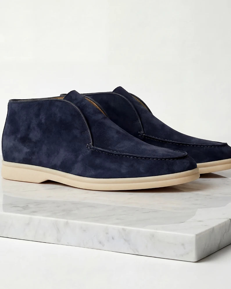 Men's Suede Loafers Navy Blue Rubber Sole Slip-On - Valedrian — view 4