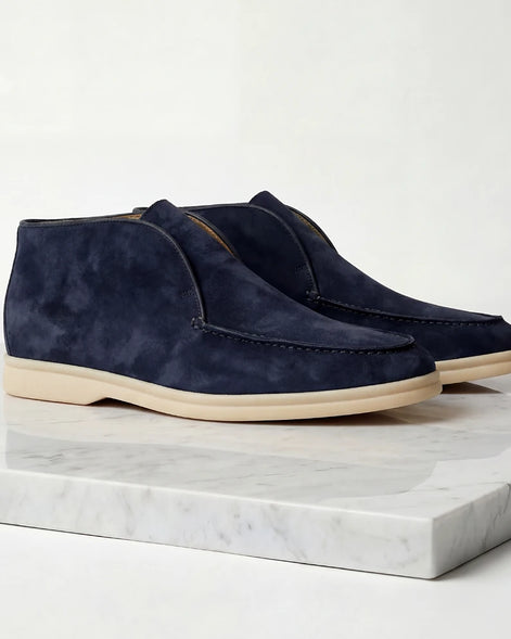 Men's Suede Loafers Navy Blue Rubber Sole Slip-On - Valedrian — view 4