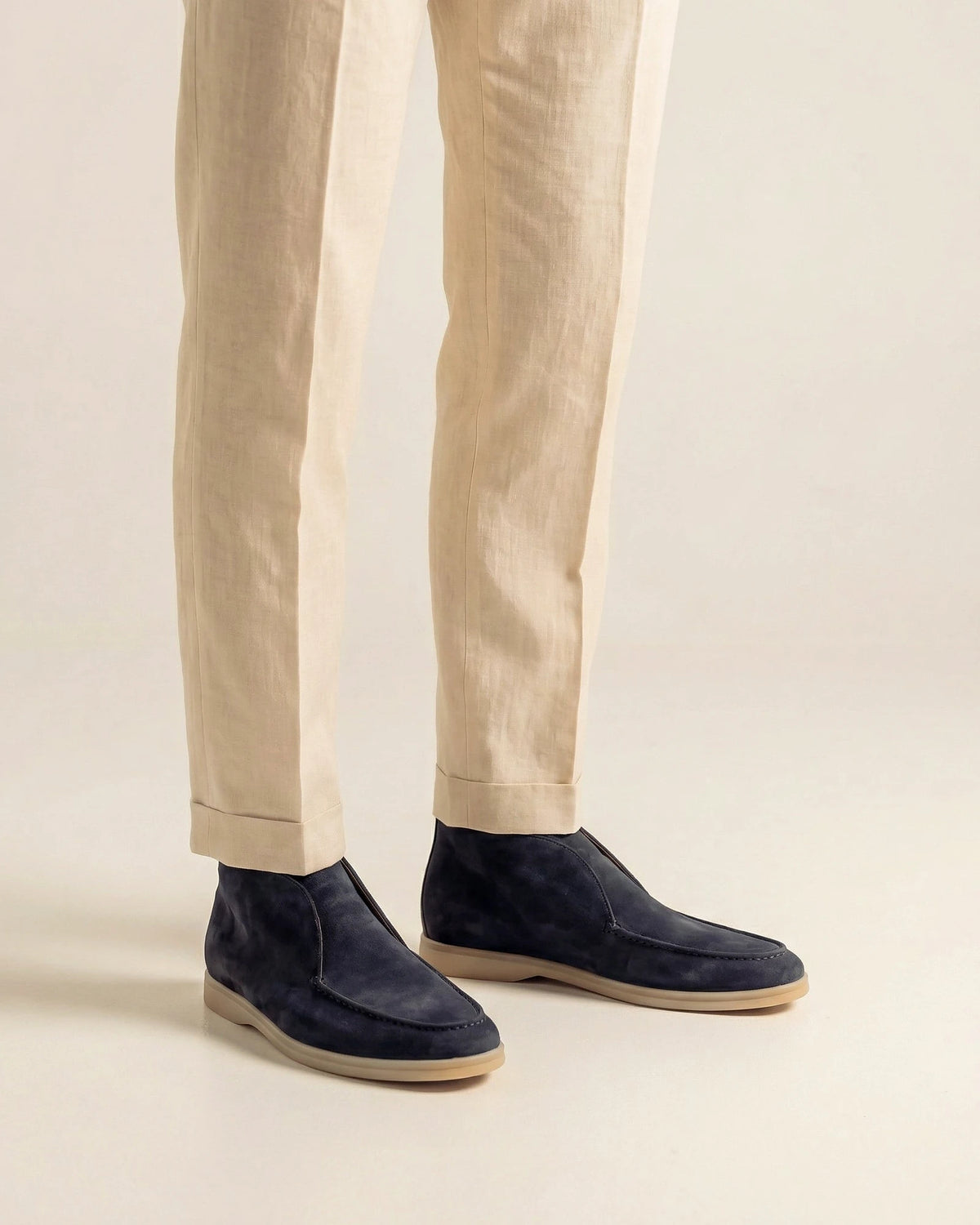 Men's Suede Loafers Navy Blue Rubber Sole Slip-On - Valedrian — view 5