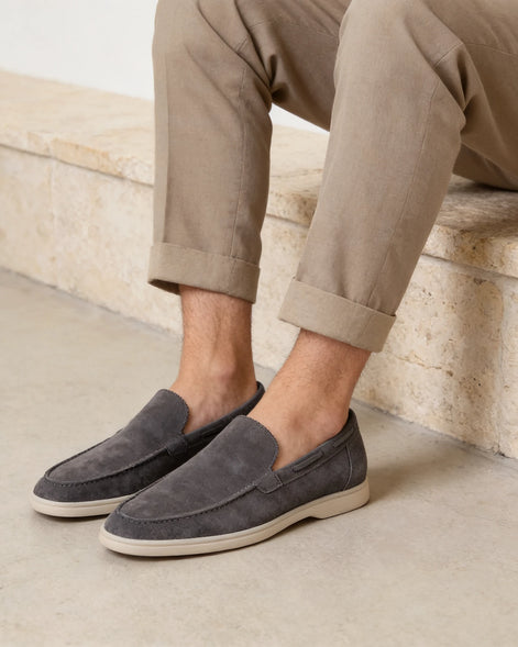 Men's Suede Loafers Slip-On Low Profile Light Beige – Valedrian — view 10